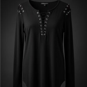 Witchy Goth Black Sheer Lace-Up Shirt Top